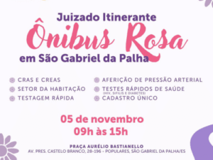 Ônibus Rosa oferece atendimento gratuito à população nesta quarta-feira, 5, em São Gabriel da Palha